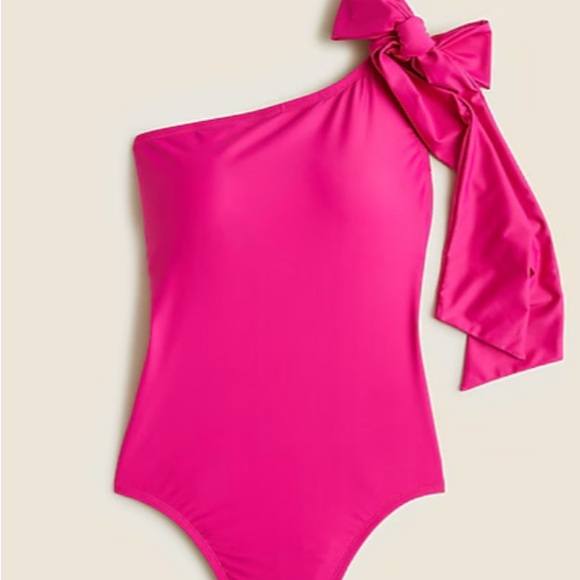 J Crew Women’s Bow Tie One Shoulder One Pc Fuchsia/Hot Pink Swimsuit Sz 24 NIP - Picture 4 of 11